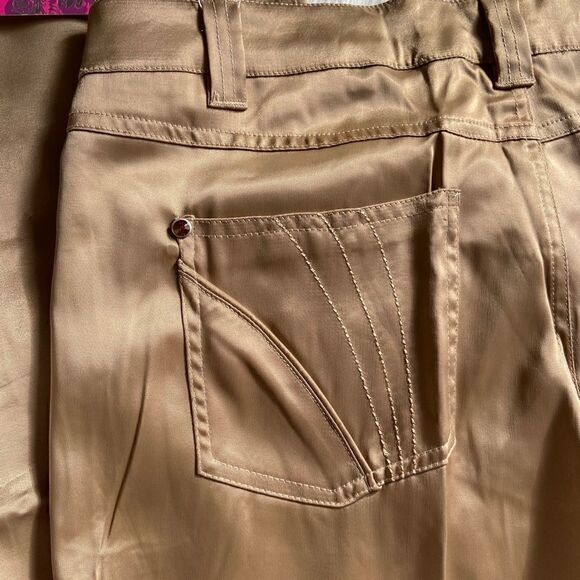 NWT Golden Khaki Nude Satin Shiny Flare Pants - Picture 9 of 14